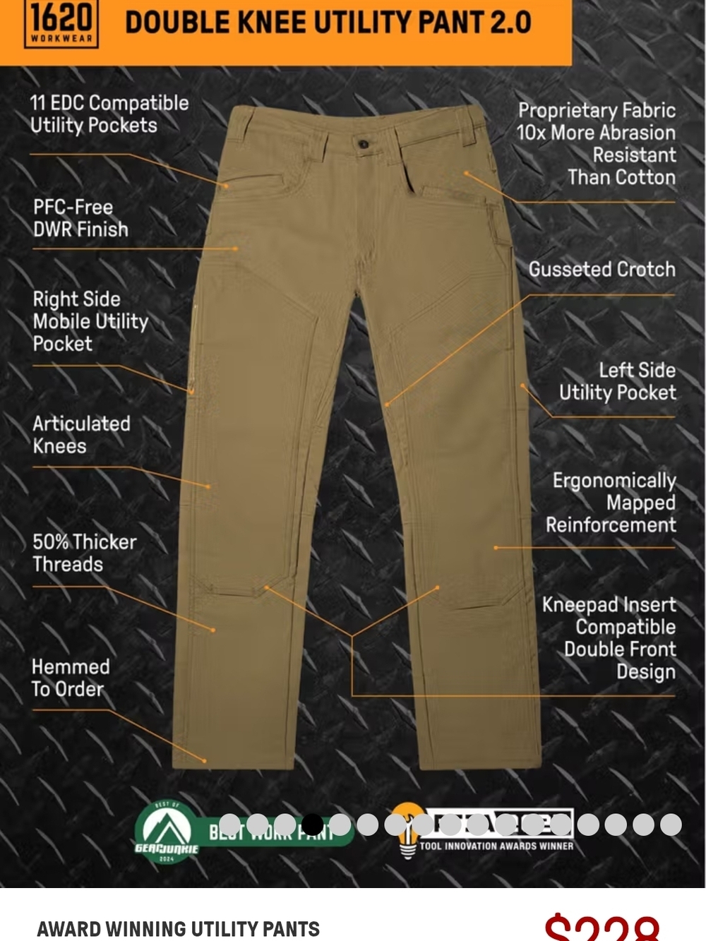 NWOT 1620 Workwear Double Knee Utility Pant 2.0 size 32